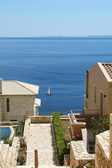 Sea view with a yacht in Greece.