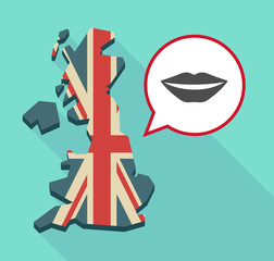 Map of UK with  a female mouth smiling