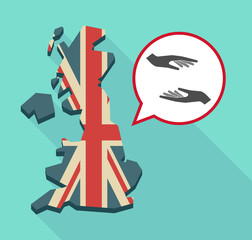 Map of UK with  two hands giving and receiving  or protecting