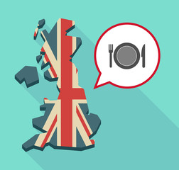 Map of UK with  a dish, knife and a fork icon