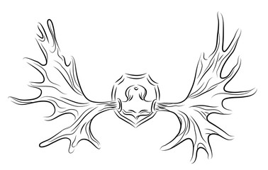 Contour illustration of moose antlers. Vector element for your design