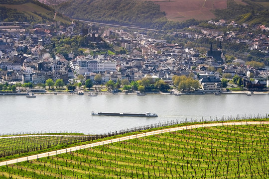 Bingen and Rhine Valley near R&uuml;desheim. Rhine Valley is UNESCO World Heritage Site