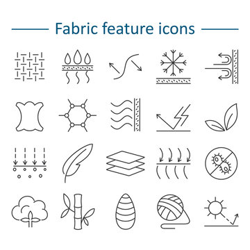 Fabric feature line icons. Pictograms with editable stroke for g