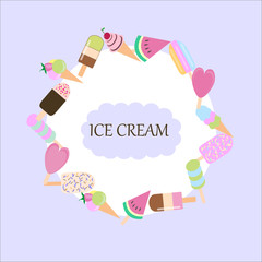Cute ice cream icons set. Vector illustration.