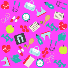 Healthy icons seamles pattern. Vector illustration.