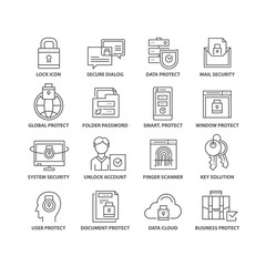 Thin line flat protect isolated black icons