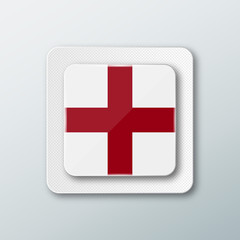 Square button with the national flag of England with the reflection of light. Icon with the main symbol of the country.