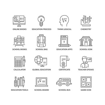 Thin line flat document education black icons
