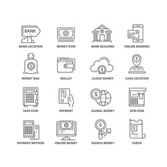 Thin line flat banking isolated black icons