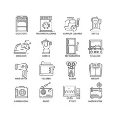 Thin line home appliances isolated black icons