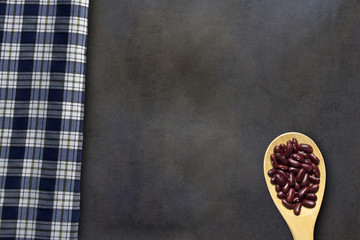 Top view high angle fribic and red bean on spood