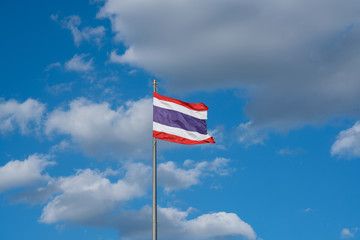 Thai flag with blue sky. Red white and blue color with copy space.
Thailand Flag Wave Flying.