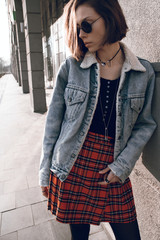 Beautiful and stylish girl in sunglasses on a sunny day