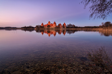 Dusk at the island castle of Trakai