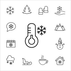 Fototapeta premium thermometer cold temperature snow winter vector line icons set