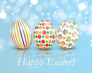 Set of colorful Easter eggs on shiny background