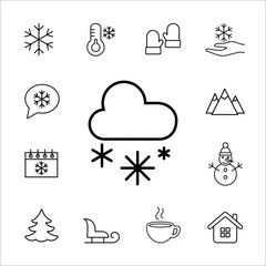 snow cloud weather meteorology nature line icons set