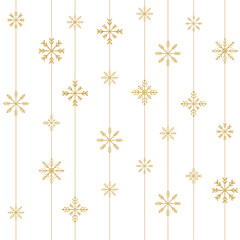 Gold snowflakes seamless pattern. Vector illustration.