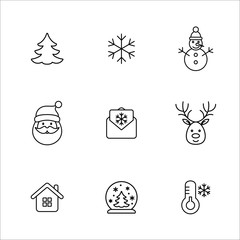 winter cold snow line icons set