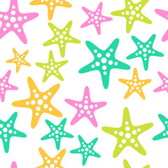 Fototapeta na wymiar Colorful seamless pattern with starfish. Vector illustration.