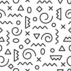 Black and white geometric seamless pattern. Circle, square, zig-