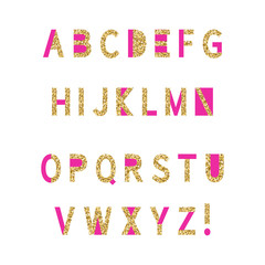 Creative alphabet. Gold and pink. Vector illustration.