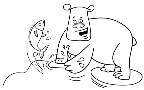 fishing bear coloring page