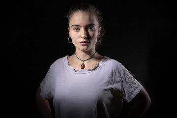 portrait of a beautiful woman with black background