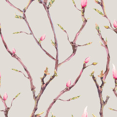 Seamless Pattern with Blooming Tree Branches