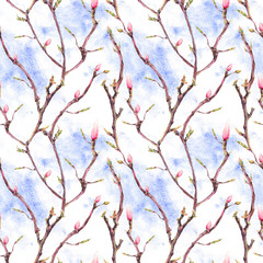 Seamless Pattern with Blooming Tree Branches