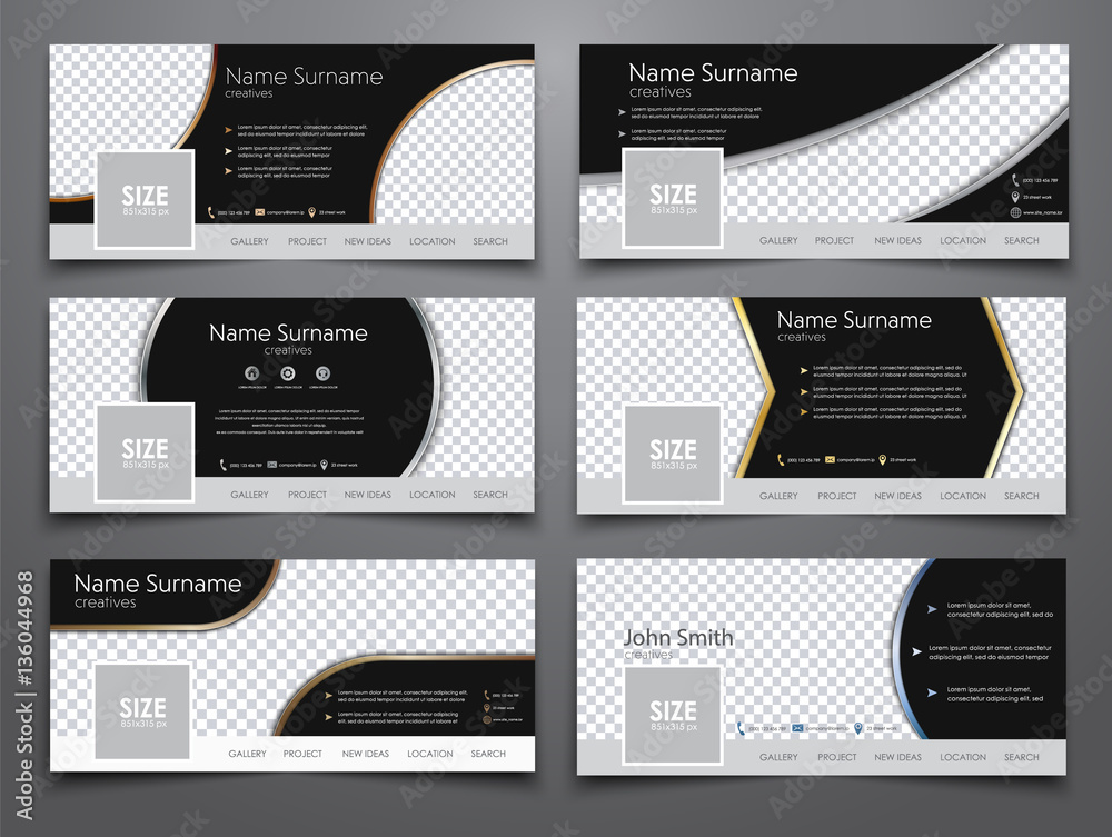 Poster set the size of 851x314 pixels black banners for the social net