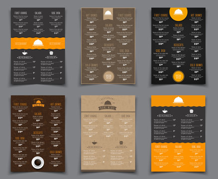 Set A4 menu for restaurants and cafes. Templates flyers black, b