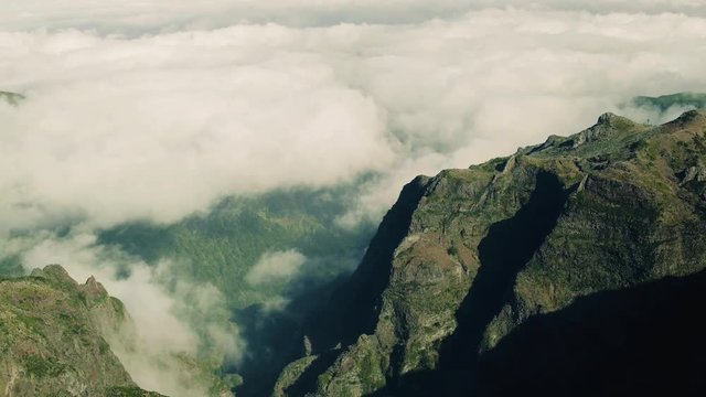 Aerial View of the Canyon and Mountains with Clouds 