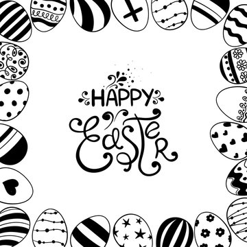 Sketch Easter Greeting Card With Eggs.