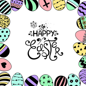 Colorful Easter Greeting Card With Eggs.