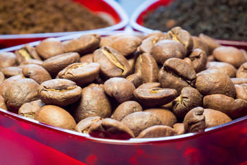 Grains of natural coffee