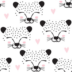Naklejka premium seamless leopard face pattern vector illustration