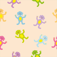 Cute colorful monsters Seamless pattern