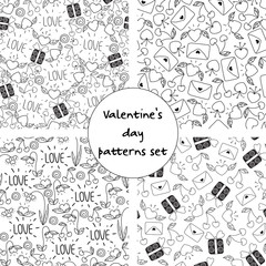 Valentines day seamless pattern set with doodle elements. design for print,wrapping paper.