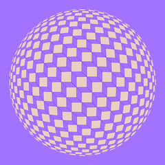 a graphic cubes pattern sphere in purple and ivory