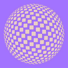 a graphic cubes pattern sphere in purple and ivory
