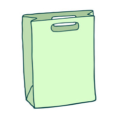 Green shopping bag. Vector drawing. Isolated object on white bac