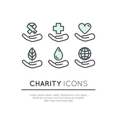 Vector Icon Style Illustration Set of Graphic Elements for Nonprofit Organizations and Donation Centre. Fundraising Symbols, Crowdfunding Project Label, Charity Logo