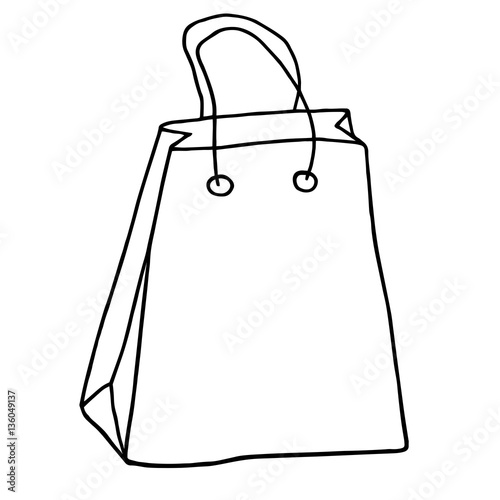 "Shopping bag icon. Hand drawn grocery bag with handles. Vector i