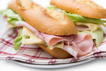 Ham, cheese and vegetable sandwich
