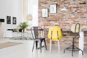Modern apartment with brick wall