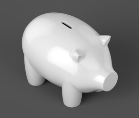 White piggy bank on dark background