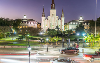 Jackson Square lights on Mardi Gras night, New Orleans