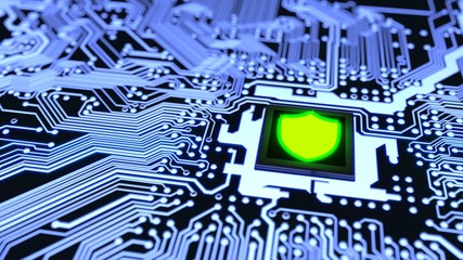 Blue circuit board closeup connected to cpu with shield