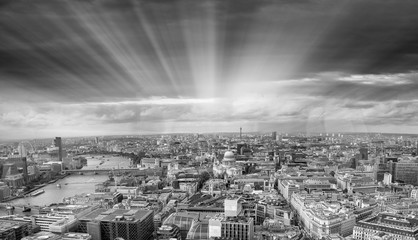 London black and white panoramic aerial view